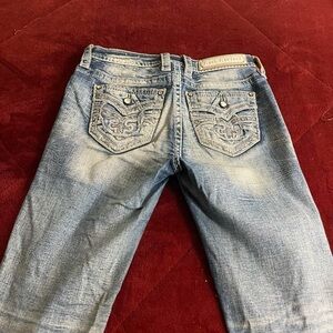 Blue Straight-Leg Jeans with Ornate Stitching
